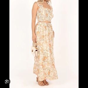 Petal & Pup Beige Floral A-Line Skirt and matching top